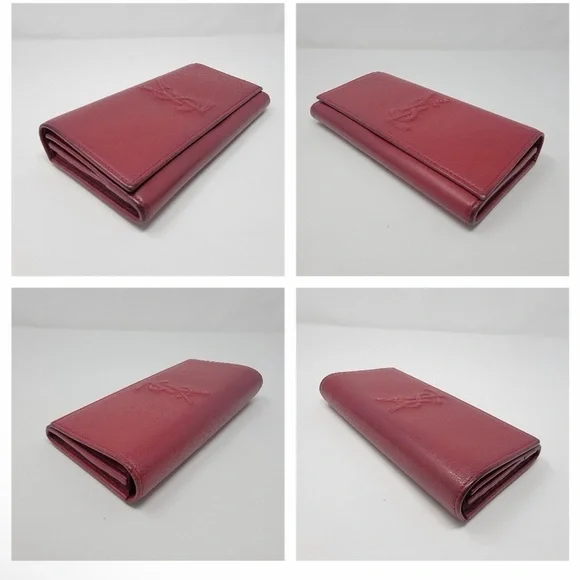 Saint Laurent Red Leather Long Wallet with Embossed YSL Logo - Picture 7 of 7